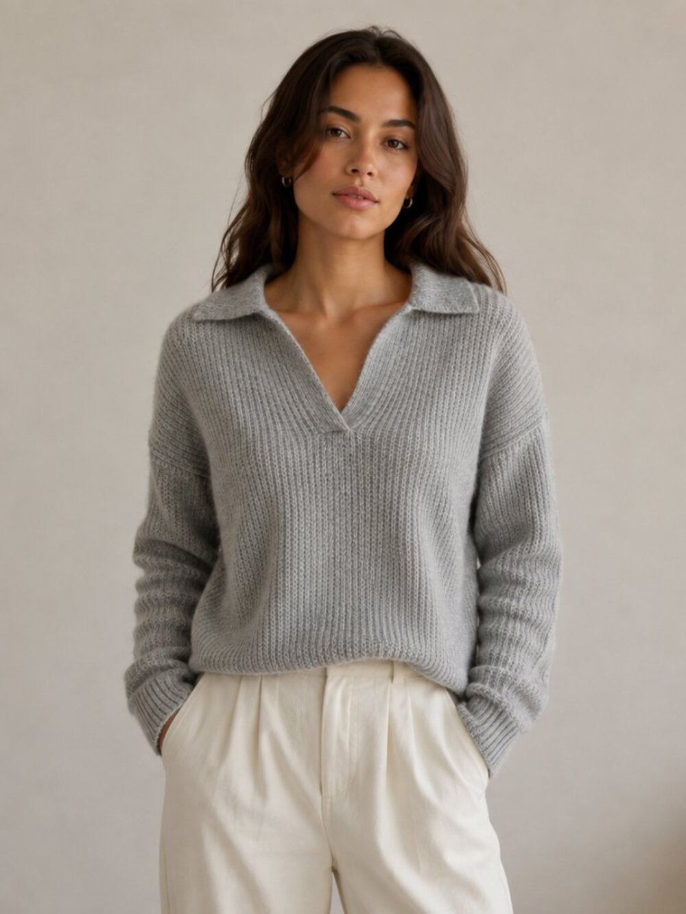 Quince XS Baby Alpaca Wool Waffle Stitch Polo Sweater Gray Soft Cozy Collared